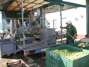 die mobile Mosterei vor Ort im Obstgut Triebe